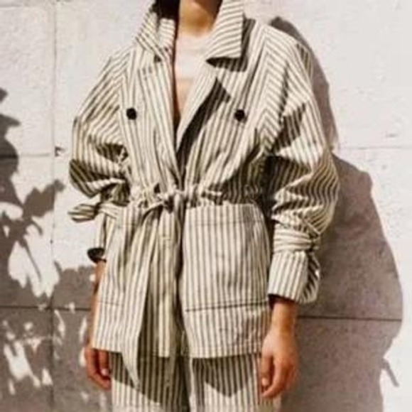 Mara Hoffman Arlo Jacket Cream/Green‎ Safari Style Heavy Twill Jacket Size Large